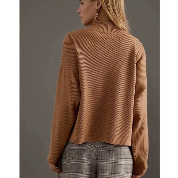 Maeve Anthropologie Ribbed Mock Neck Boxy Sweater In Honey - Size Large - Picture 2 of 7